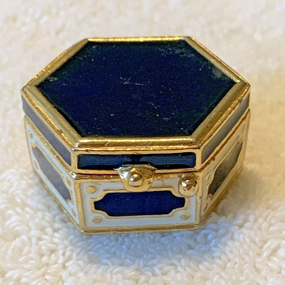 Estée Lauder Blue Enamel Hexagon Solid Perfume Compact Vintage EMPTY PC3152